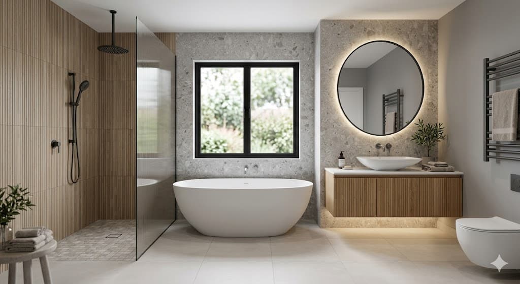 Luxury bathroom renovation with custom vanity