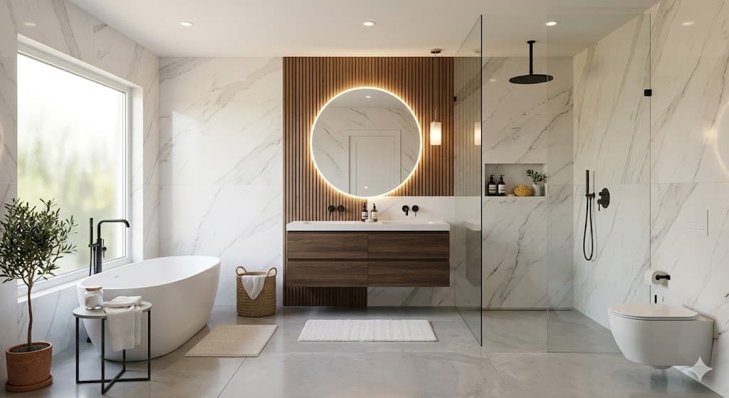 Spa-style bathroom remodel with tile work