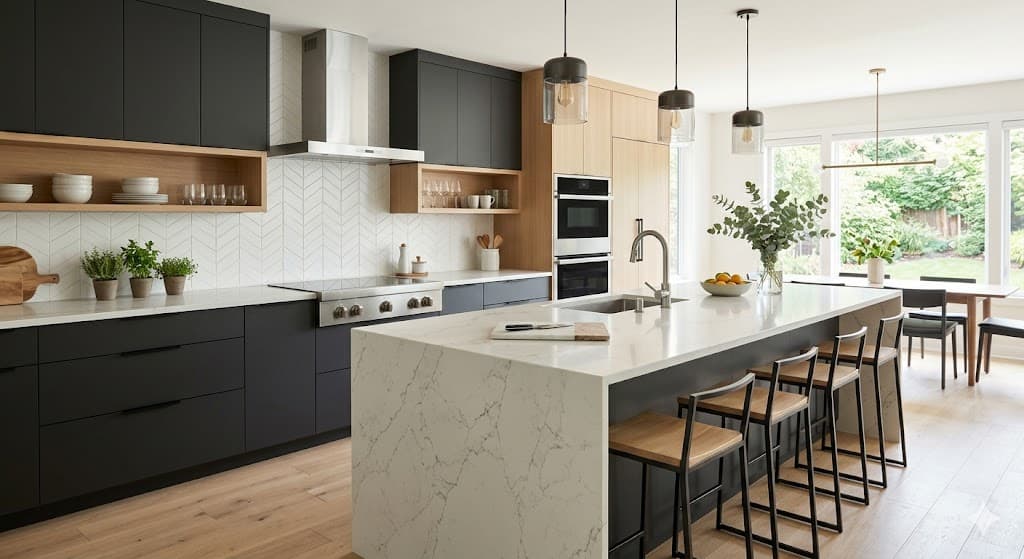 Modern kitchen remodel in Pomona with custom cabinetry